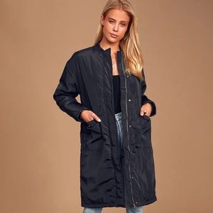 Laurent Black Long Bomber Jacket by Sage the Label, Sz. Small